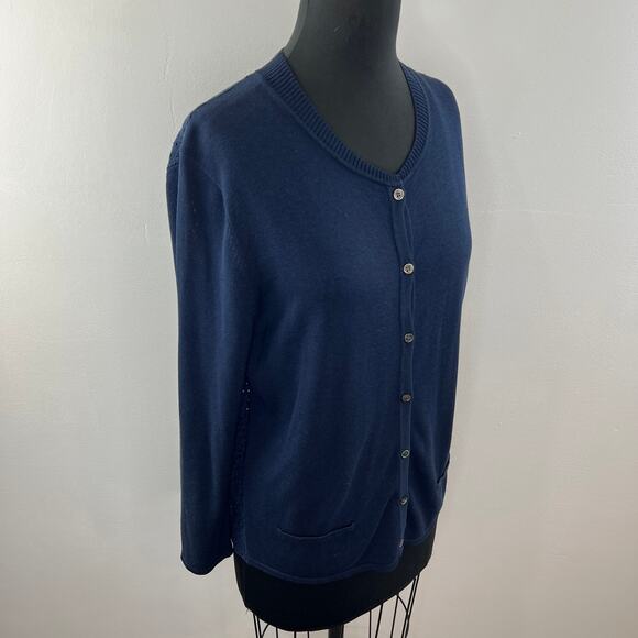 Max & Moi Paris Blue Lace Back Cardigan Sweater Embroidered Eyelet Front Button - Picture 6 of 6